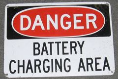 Sign-Danger Battery Charger Area, red/wht/blk, metal, 14"w x 10"t, stock number S-1385