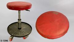 Stool, mechanic, red/black, 12"dia seat, castered, adjustable, 14"t, stock number S-1396