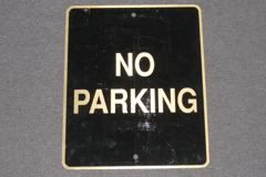 Sign-NO PARKING, metal, black/white, 12"w x 15"t, stock number S-1403