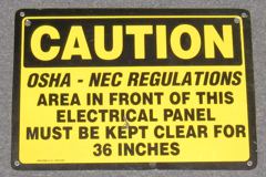 Sign-Caution Osha-Nec Regulations Area In Front Of This Electrical, stock number S-1417