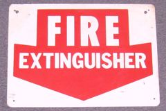 Sign-Fire Extinguisher, w/ red arrow, plastic, red/wht, 14"w x 10"t, stock number S-1420