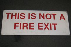 Sign-This Is Not A Fire Exit, wht/red 41"x16" Wood, stock number S-1427