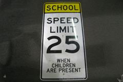 Sign-School Speed Limit 25 When Children Are Present, blk/wht/yellow, stock number S-1435
