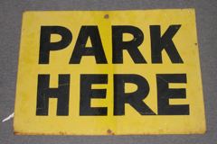 Sign-Park Here, blk/yellow , metal, 24"w x 18"t, stock number S-1460