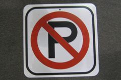 Sign-International symbol for No Parking, red/blk/wht 18x18, stock number S-1463