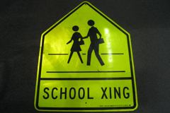 Sign-School Xing, yellow/blk 47x36, stock number S-1473