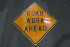 Sign-Road Work Ahead, orange/blk, metal, 41"w x 41"t (30"x30" square), stock number S-1474