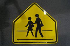 Sign-Pedestrians Crosswalk, yellow/blk, 36x35, stock number S-1476