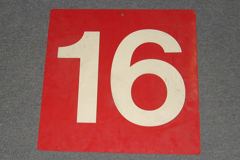 Sign-Red w/ white #'s 16,17,18,19, 18"x18", stock number S-1483