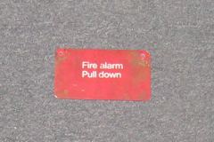 Sign-Fire Alarm Pull Here, red w/ wht letters 5" w x 3"t, stock number S-1494