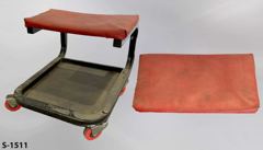 Stool, mechanic, red/black, rectangular, 15"wx17"dx13"t castered, stock number S-1511