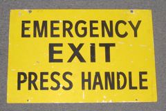 Sign-Emergency Exit Press Handle, metal,yellow/blk letters, 12"w x, stock number S-1513