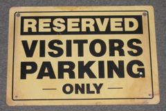 Sign-Reserved Visitor Parking Only, plastic, white/black, 10"w x 14"t, stock number S-1519