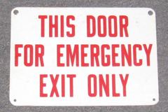 Sign-This Door For Emergency Exit Only, wht/red, plastic, 10"w x 7"t, stock number S-1547