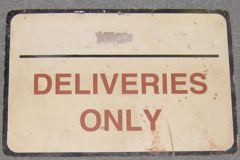 Sign-Deliveries Only, red/wht/blk/rust, wood, 18"w x 12"t, stock number S-1563