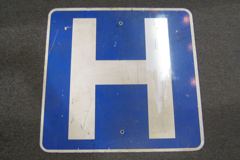Sign-H, hospital symbol blue/wht metal, 24"w x 24"t, stock number S-1619
