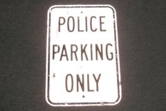 Sign-Police Parking Only, blk/wht metal 12"w x 18"t, stock number S-1633
