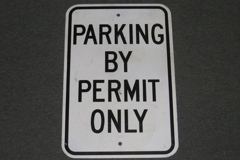 Sign-Parking by permit only, 12x18 metal blk/wht, stock number S-1642