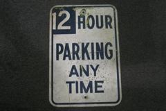 Sign-12 Hour Parking Any Time, blue/white, metal, 12"w x 18"t, stock number S-1829