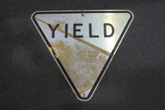 Sign-Yield, triangular metal, silver/black, 24"x24", stock number S-1898