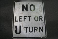 Sign-No Left Or U-Turn, black/white, 24"w x 30"t, stock number S-1900