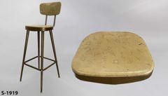 Stool, period, 14"wx11"d beige vinyl seat w/ back, w/ western, stock number S-1919