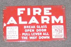 Sign-Fire Alarm..., period, metal/enamel, 10x6, red/white, stock number S-1920