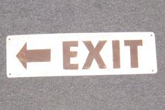 Sign-EXIT, w/ arrow pointing left, 14"w x 4"t, brown on white, stock number S-1935