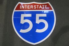 Sign-Interstate 55, wht/red/blue, 36" x 36", badge shaped, stock number S-2026