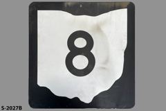 Sign-Ohio shape, 8, blk/wht, metal back, 24"w x 24"t, stock number S-2027b