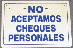 Sign-Spanish-No Aceptamos Cheques Personales, stock number S-2064