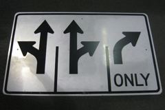 Sign-Arrow symbols of 3 different legal turns, blk/wht, 48"w x 30"t, stock number S-2088