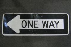 Sign-ONE WAY, metal, double-sided, black/white, 36"w x 12"t, stock number S-2096