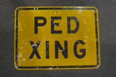 Sign-Ped Xing, ylw/blk, reflective, 24"w x 18"t, metal, stock number S-2105