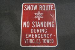 Sign-Snow Route No Standing During Emergency Vehicles Towed, wht/red, stock number S-2114