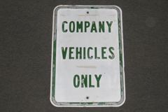 Sign-Company Vehicles Only, green/wht metal 12x18, stock number S-2129