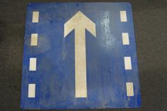 Sign-:^:, arrow symbol, w/ 4 slashes on each side, metal, blue/white, stock number S-2136