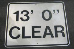 Sign-13' 0" Clear, blk/wht, metal, 30"w x 24"t, stock number S-2155