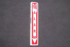 Sign-Fire Alarm, 2-sided, wall mount, metal, red/white, 4"w x 24"t, stock number S-2223