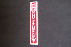 Sign-Fire Extinguisher, 2-sided, wall mount, metal, red/white, 4"w x, stock number S-2224