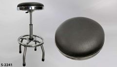 Stool, chrome, pedestal base, 14"diam. black vinyl round swivel seat, stock number S-2241