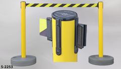 Stanchion, 38"t yellow post & 15"diam. grey plastic base, w/ pull-out, stock number S-2253
