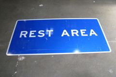Sign-Rest Area, metal, blue/white, 71"w x 36"t, stock number S-2277