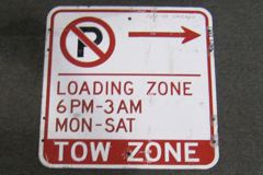Sign-(\) Loading Zone 6PM-3AM, Mon-Sat Tow Zone, City Of Chicago, stock number S-2304