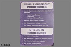 Sign-Vehicle Check-Out Procedures / Vehicle Check-In Procedures, with, stock number S-2308