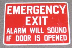 Sign-Emergency Exit-Alarm Will Sound, red/wht metal, 10"x14", stock number S-2315