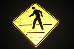 Sign-International symbol for pedestrian crossing, yellow/black, stock number S-2326