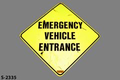 Sign-Emergency Vehicle Entrance, yellow/black 30"x30", stock number S-2335