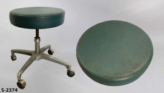 Stool, blue padded seat, 16" dia, adjustable 18"t to 22"t, w/ casters, stock number S-2374