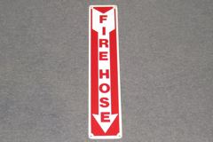 Sign-Fire Hose, V, plastic, red/wht, 20"x4", stock number S-2388